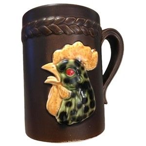 60s Lego Japan Brown Ceramic Rooster Mug Vintage VGUC